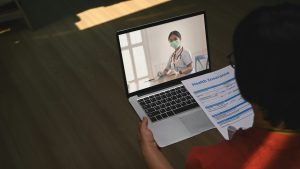 A woman using a laptop