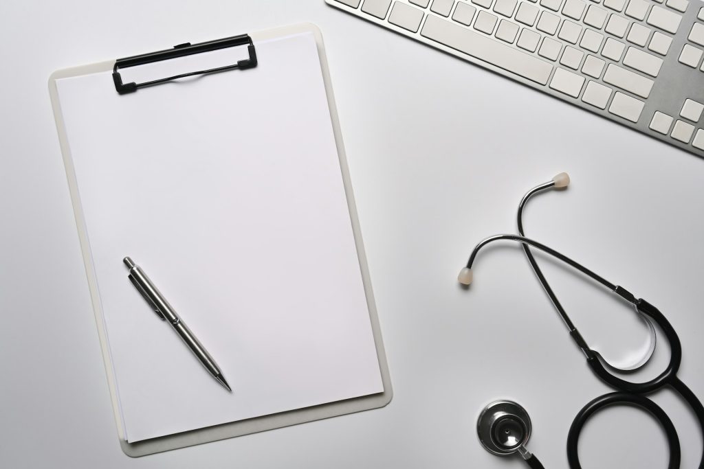 A clipboard and a stethoscope